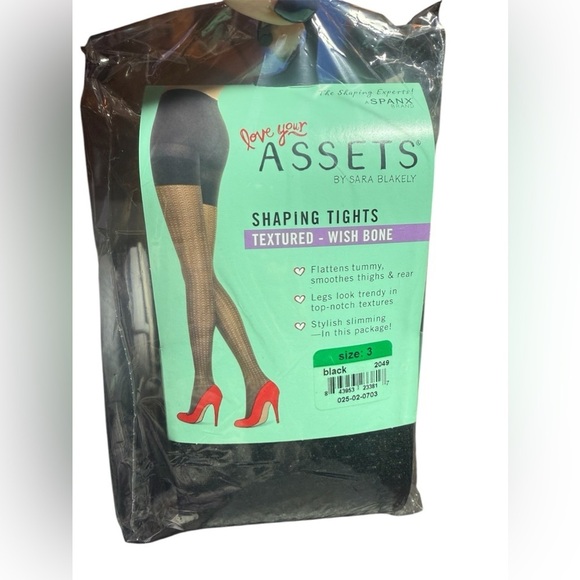 Love‎ Your Assets Spanx Black size 3 NWT Shaping Tights textured Wish Bone - Picture 1 of 4